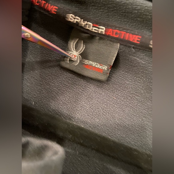 Spyder Active Mens Size Medium Black Long Sleeve Logo Full Zip Stretch Hoodie - Picture 8 of 13